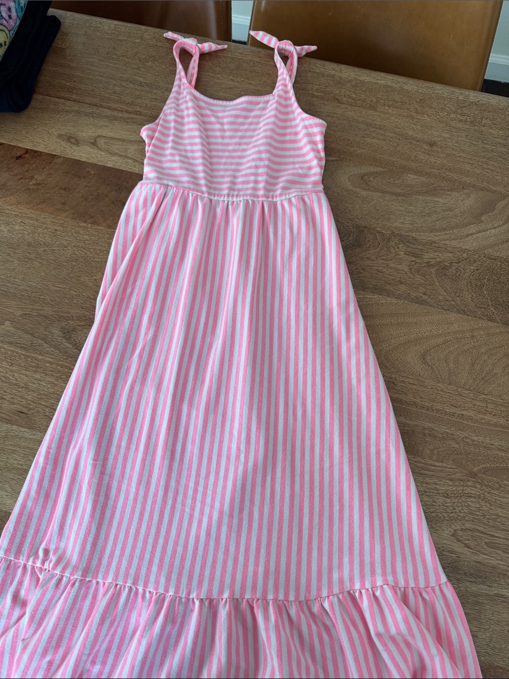 Girls Pink and White Striped Tie-Shoulder Maxi Dress - Brand
